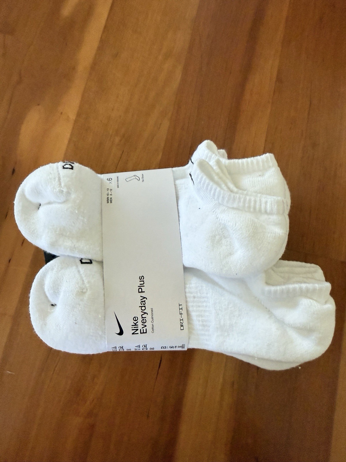 Nike Everyday Plus Cushioned No-Show Socks 6-Pair White/Black Size L SX6898-100