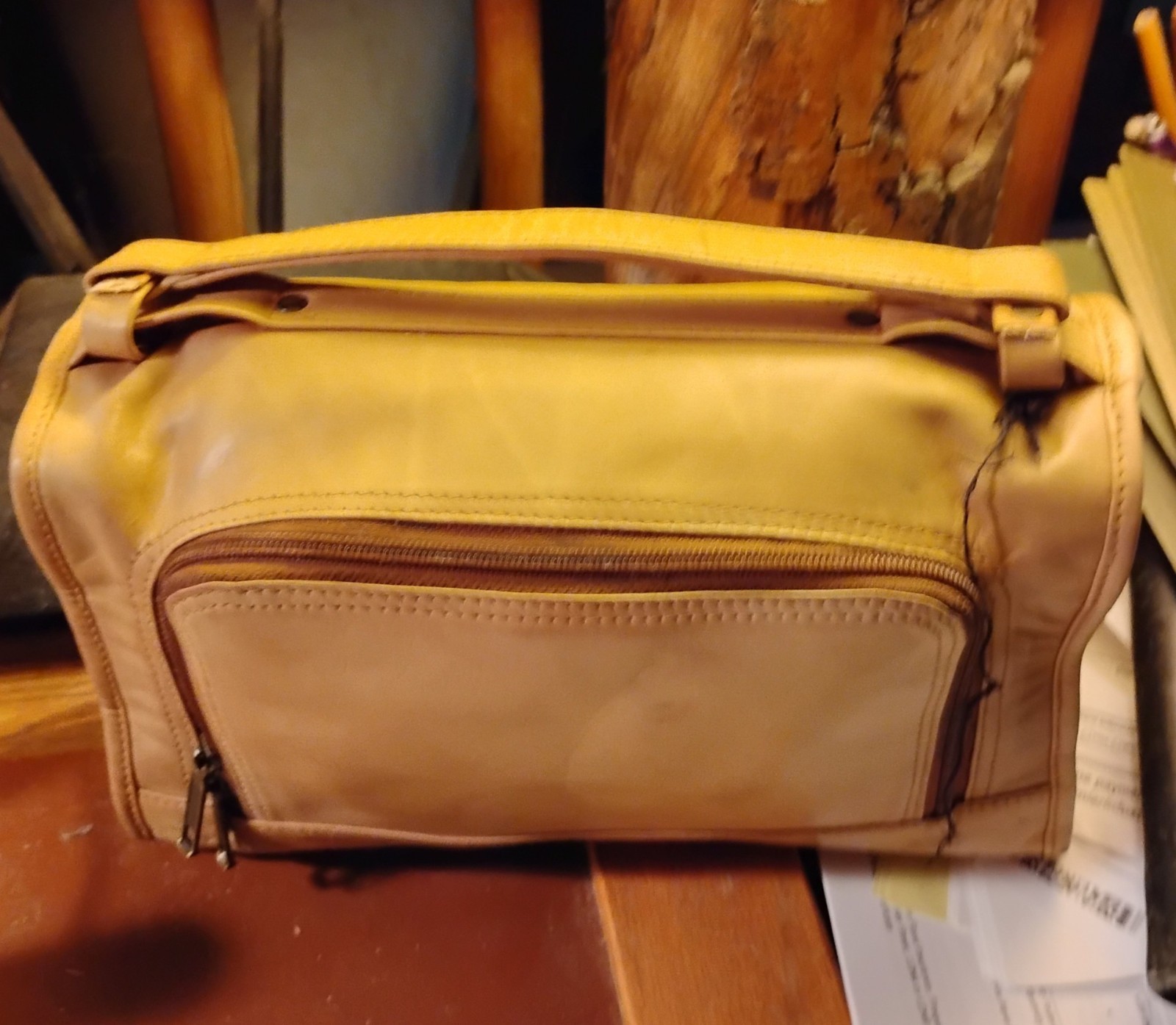 Tan Leather Toiletry Bag