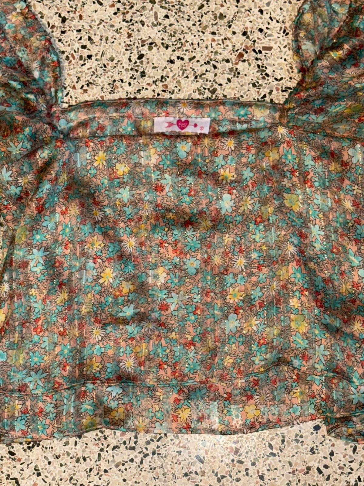 BuddyLove Off Shoulder Floral Ruffle Top Women’s Size S Metallic Boho Blouse