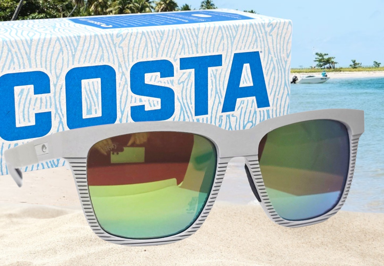COSTA DEL MAR net light gray/green mirror PESCADOR polarized 580G sunglasses NEW