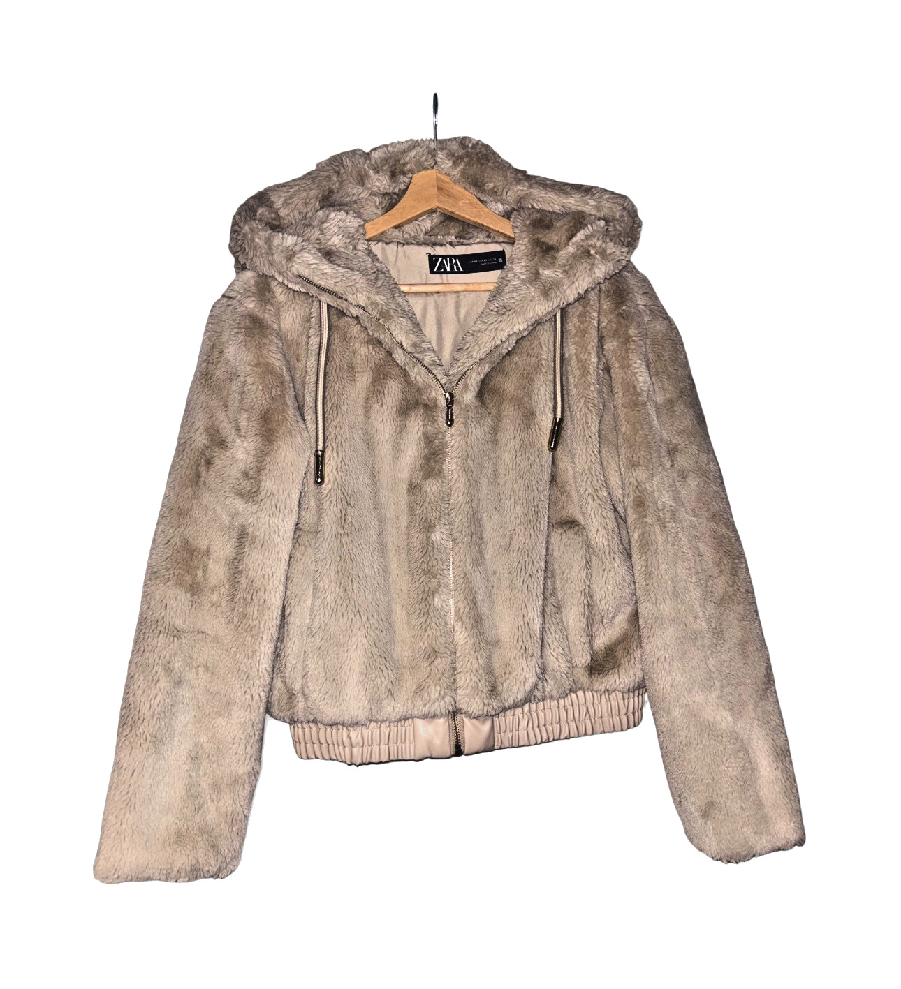 Women’s Zara Faux Fur & Faux Leather Coat With Gold Hardware – Size X-Small 4/6