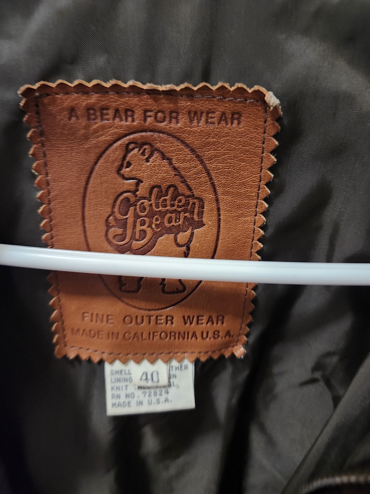 Golden Bear Men’s Leather Bomber Jacket Vintage Full Zip Brown Size 40 USA Made