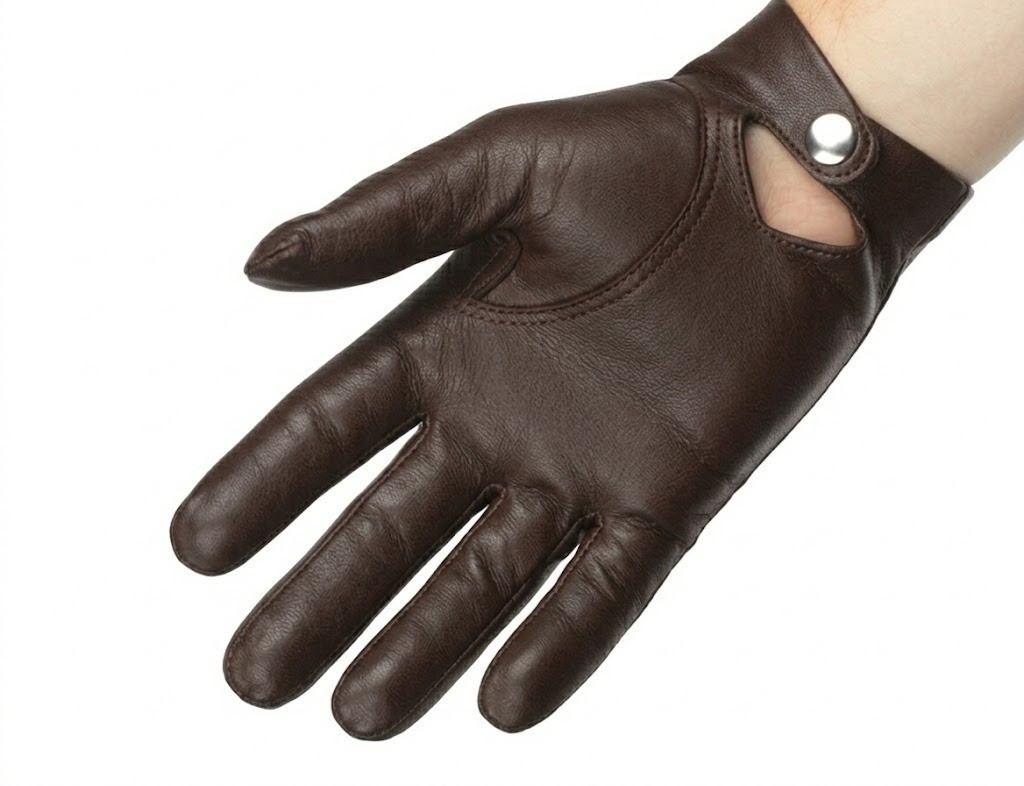 Mens leather gloves without lining – classic gloves with popper wrist fastener,