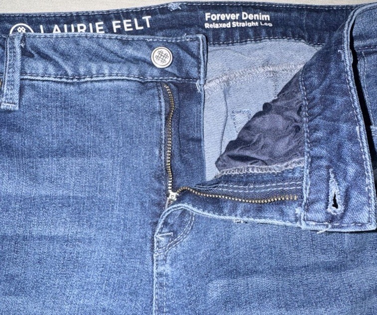 Laurie Felt Sz 14P Relaxed Straight Leg Blue Forever Denim Stretch Mid Rise