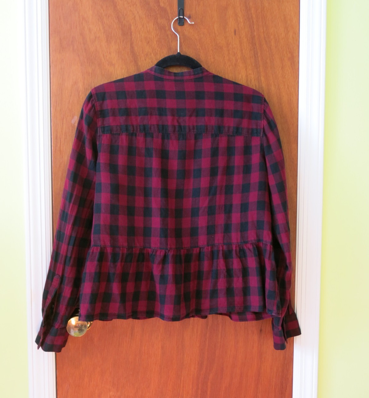 Madewell Lakeside Peplum blouse red/black buffalo check button-down top Large