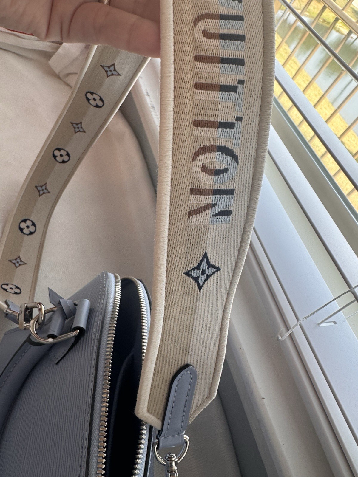 Louis Vuitton Alma Top Handle Bag BB Light Blue Epi Zip w/ Strap & Lock