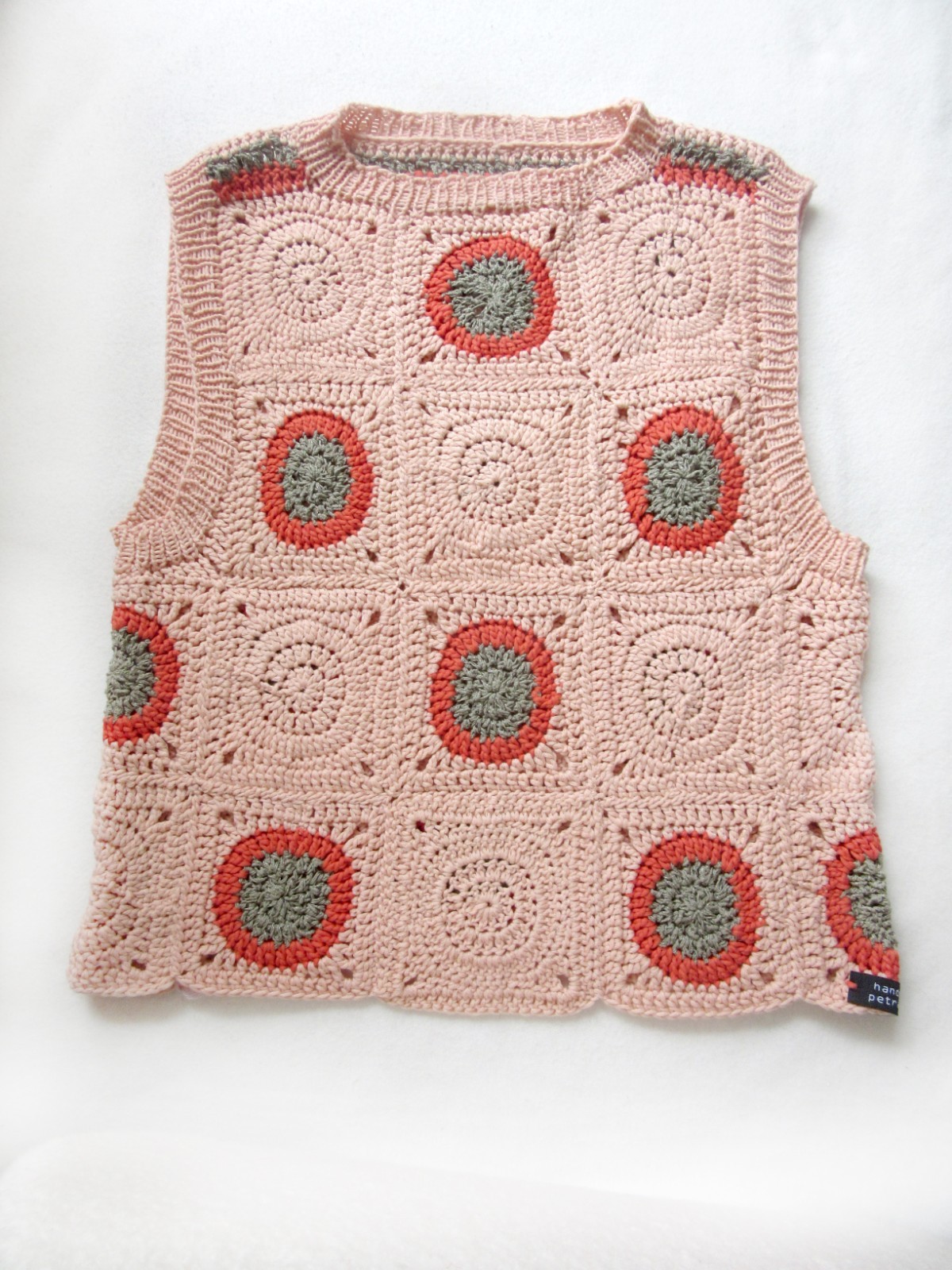 Crochet jumper size S-M • also as a top • salmon/orange/grey
