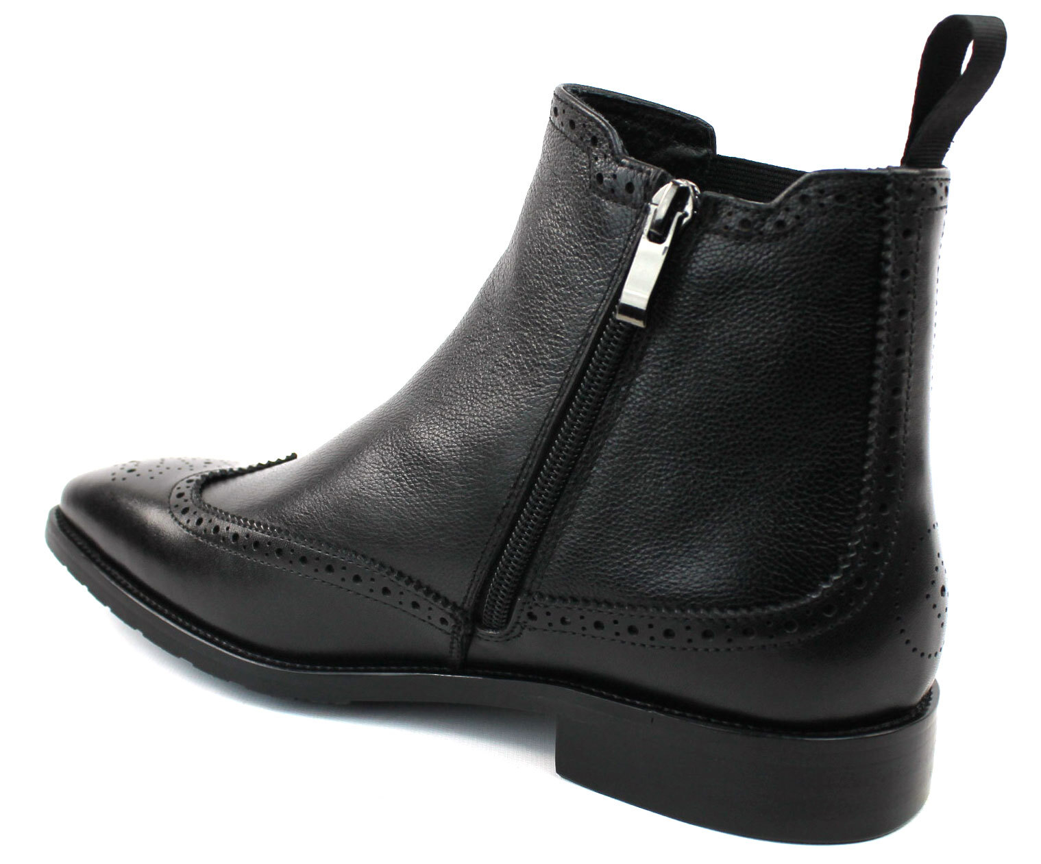 Men’s Exclusive Genuine Leather Black Wing Tip Chelsea Boots With Zipper AZAR
