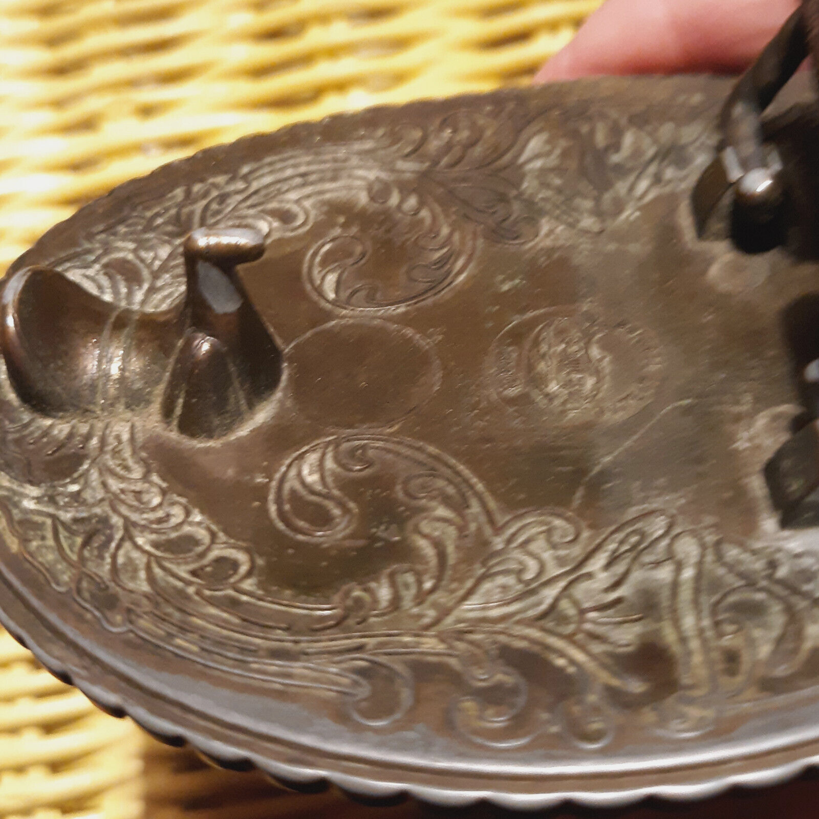 VTG DunDee Tooled Leather Zip $$ Belt 80sRainTree Buckle Eagle “Bare Arms”Sz 38