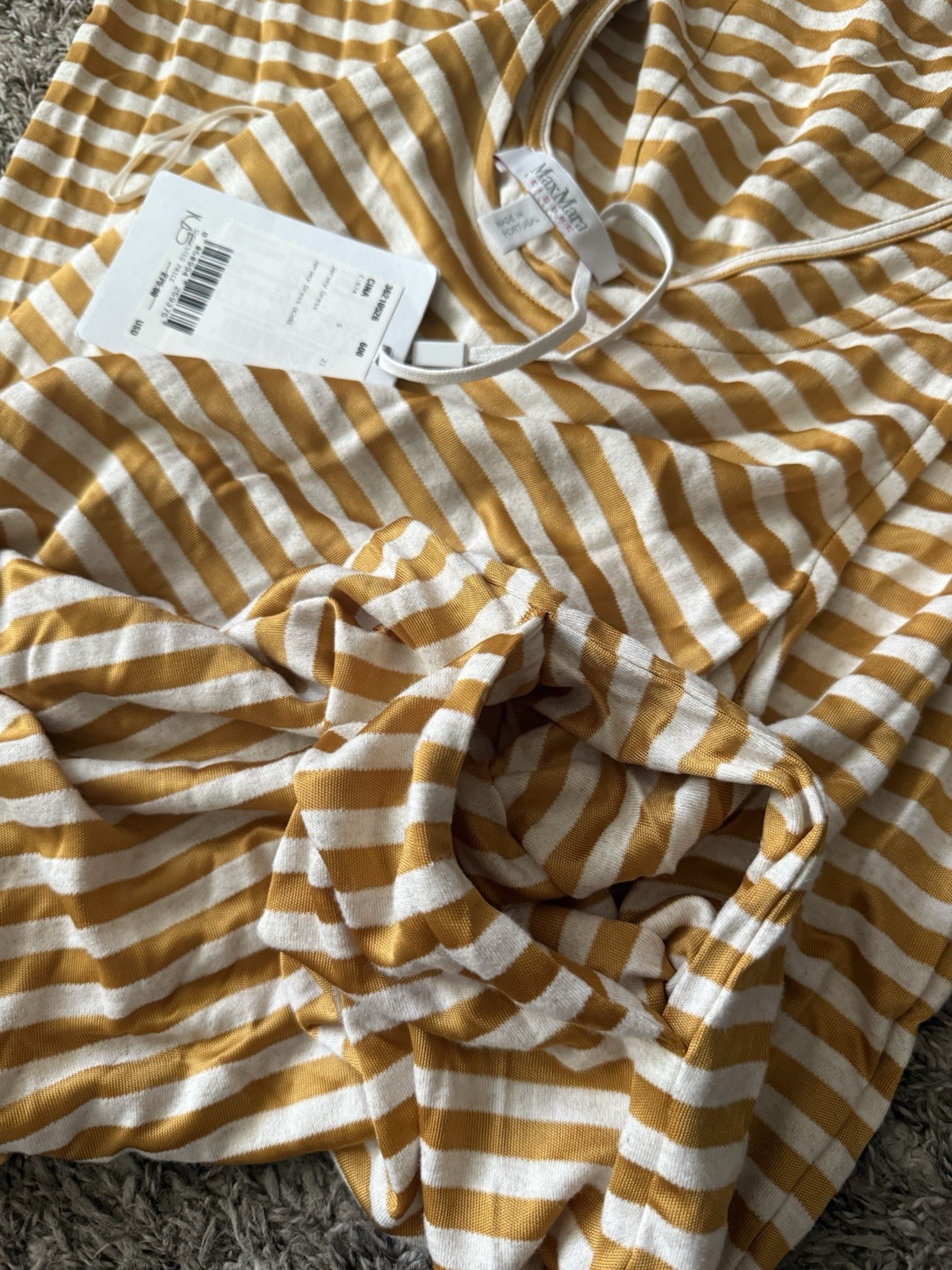 Max Mara Leisure Cina Stripe Jersey Maxi Dress in Mustard NWT $275 Size Small