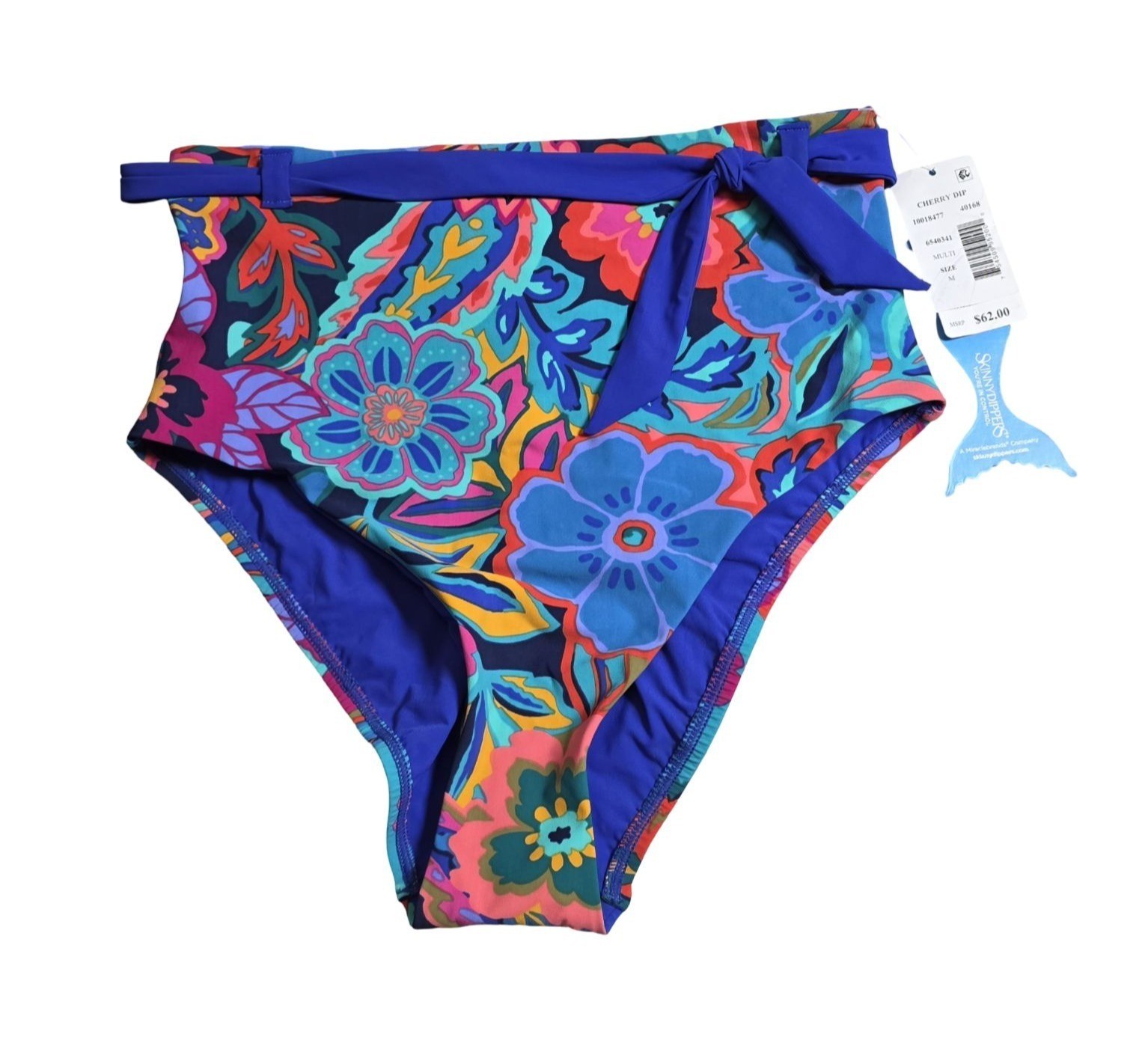 NWT – Skinny Dippers Blue Floral High Waist Swim Bottoms, Size Medium
