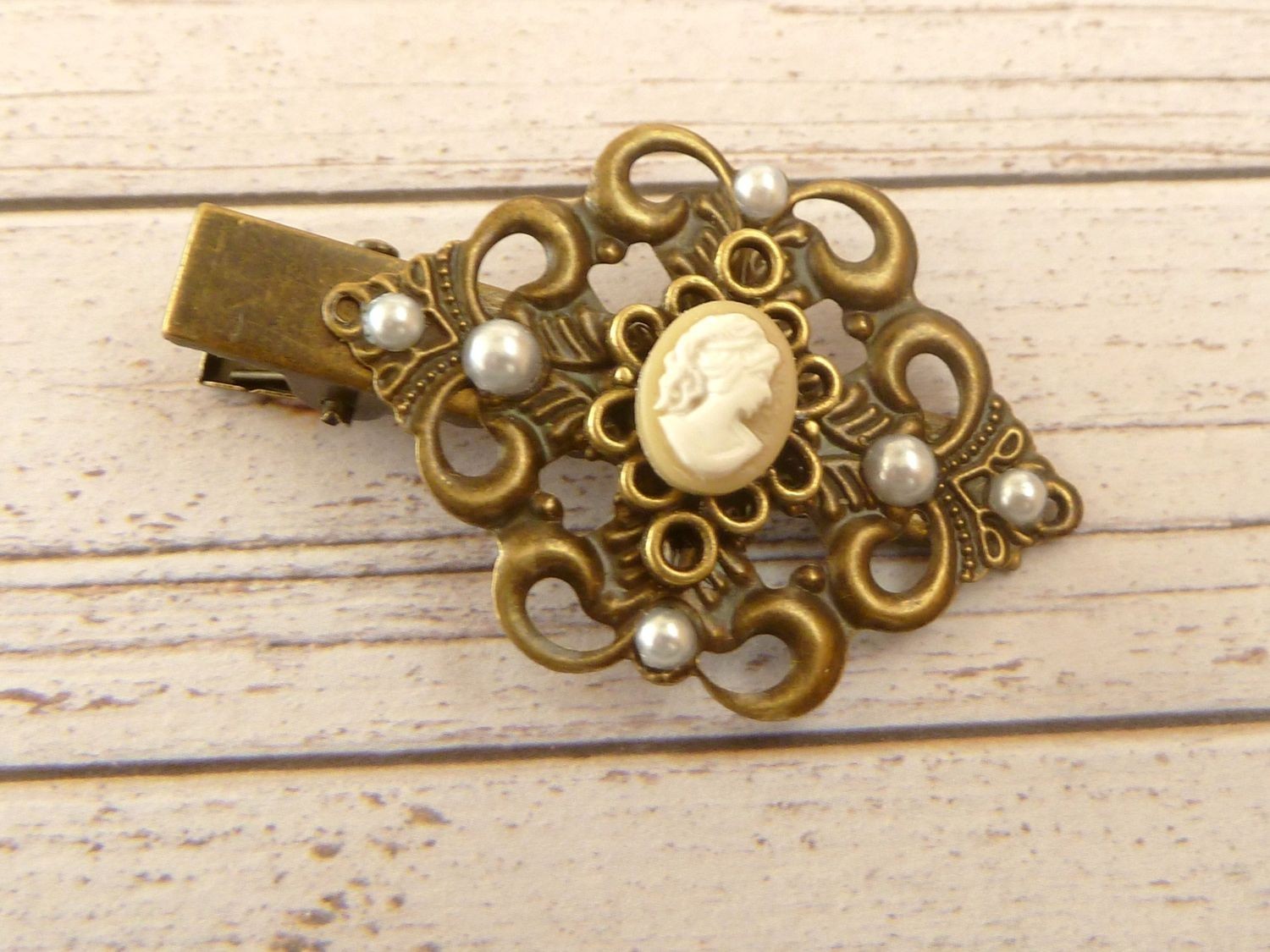 Small Cameo Bronze Tone Pony Hairstyle Hair Clip Hair Accessories