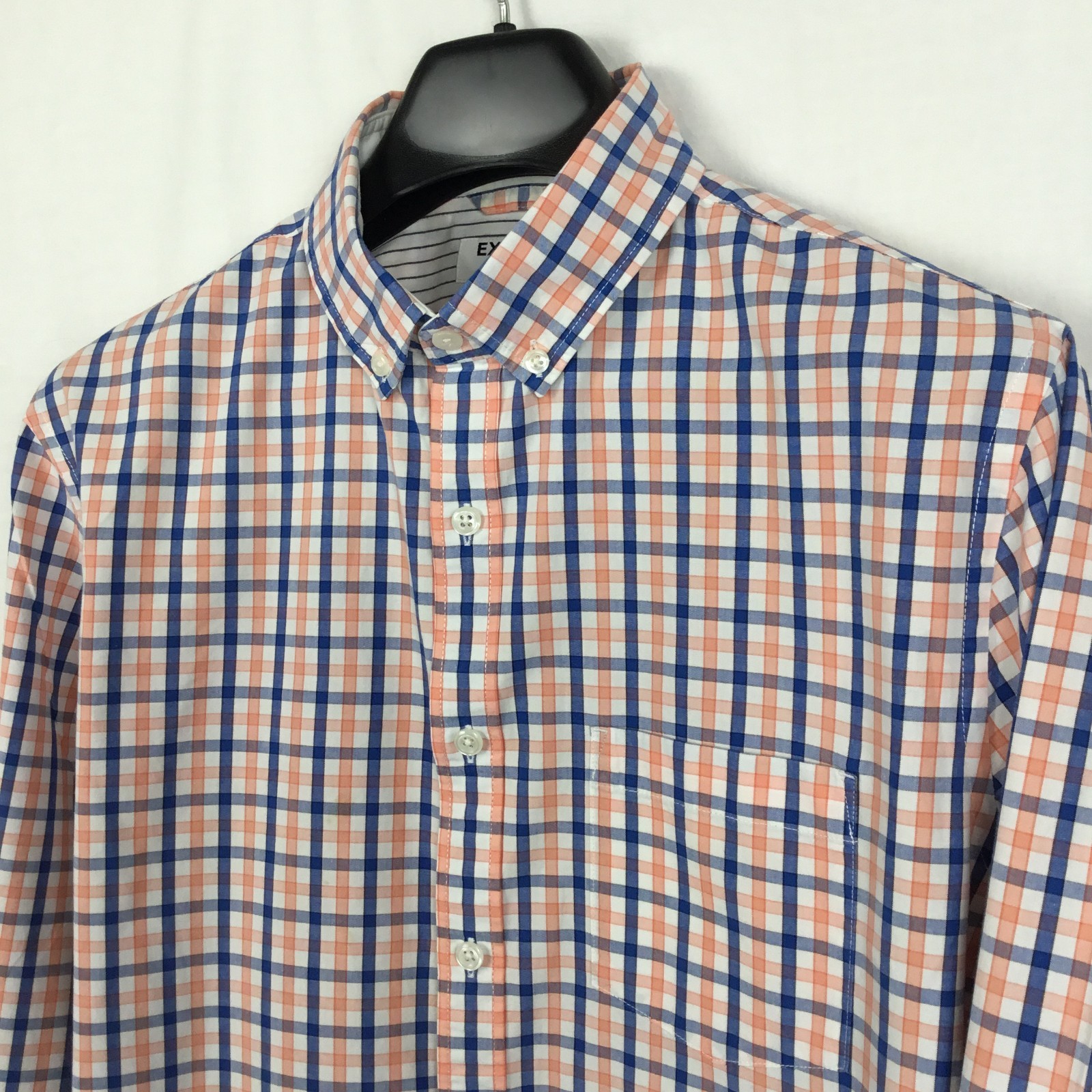 Express Mens Soft Wash Shirt M Blue Peach Tattersall Preppy Classic City Utility