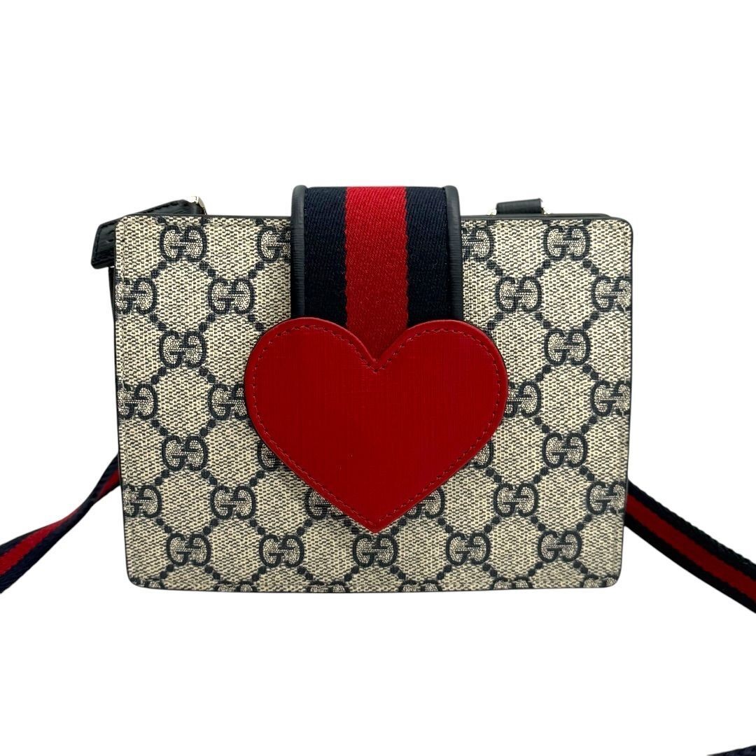 GUCCI GG Supreme children’s heart shoulder bag red beige navy 793830 mini bag Sh