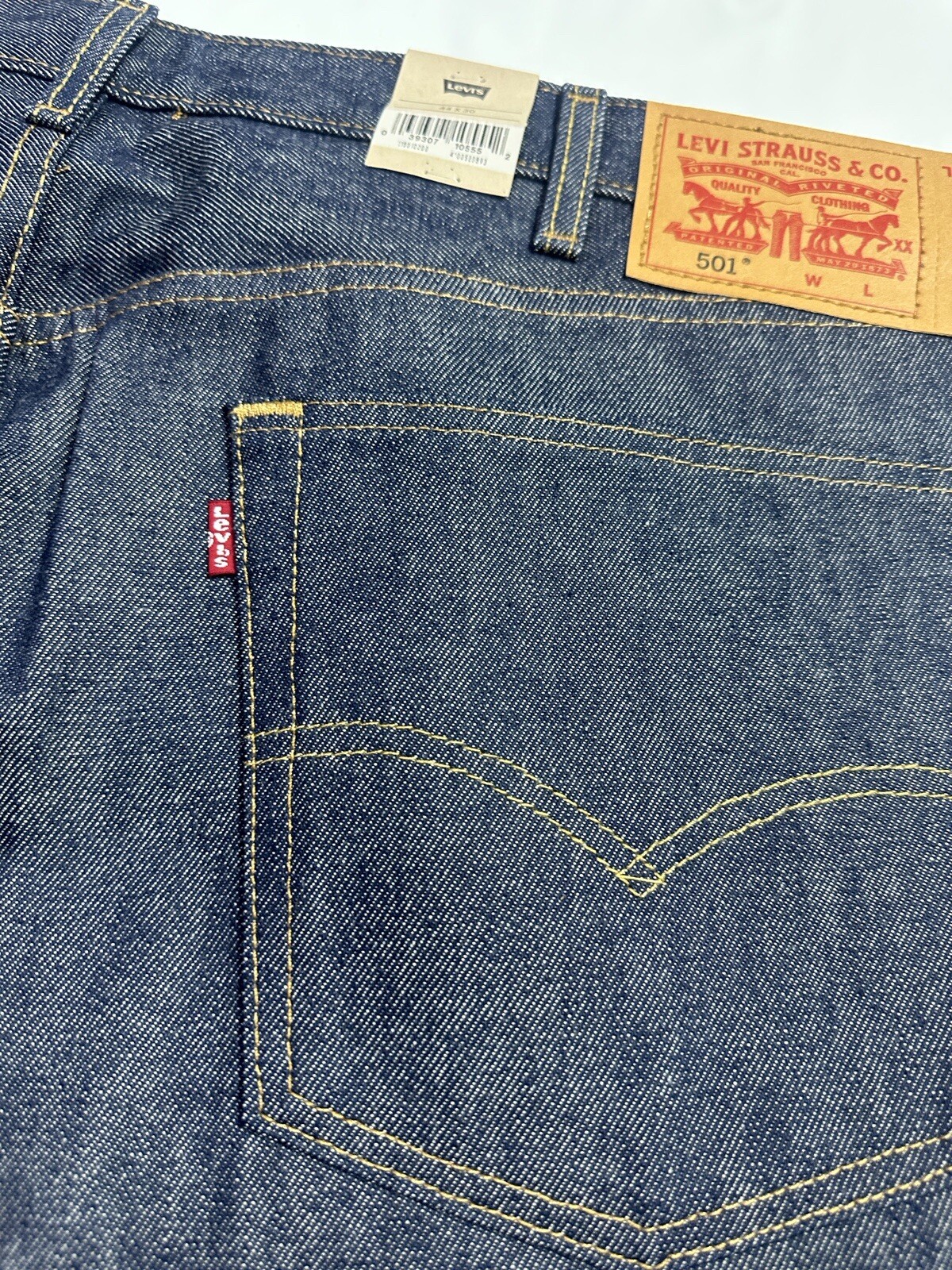 New Levi’s Men’s 501 Shrink-To-Fit Straight Jeans Rigid Blue Big & Tall 44 x 30