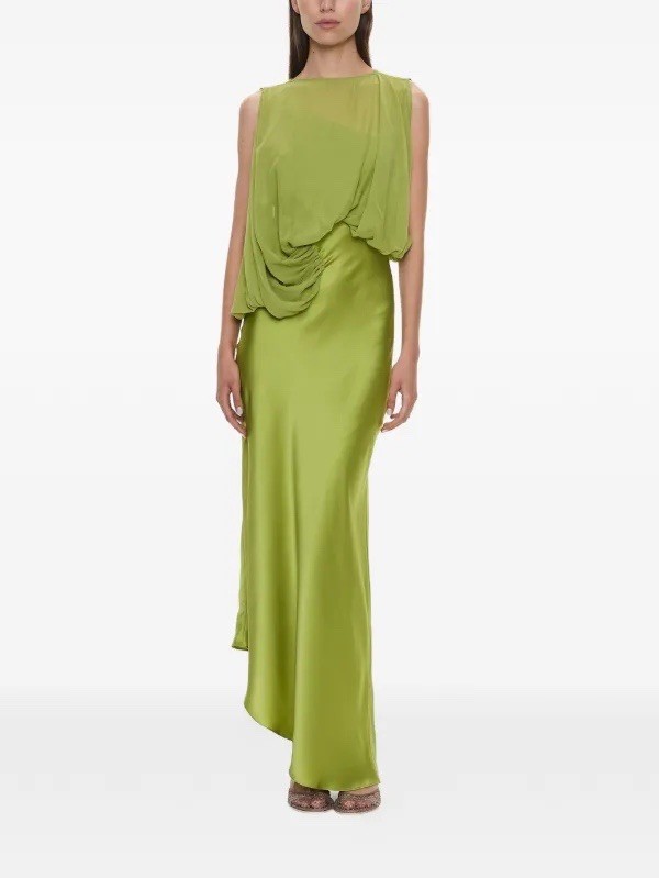 New Christopher Esber Cumulus Silk Midi Dress In Dypsis Green