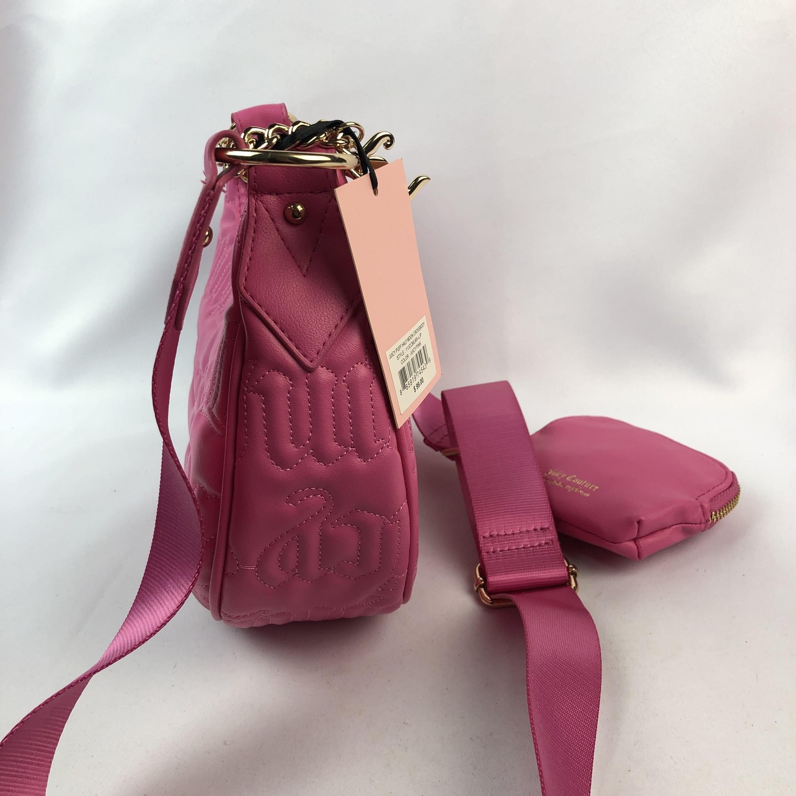 Juicy Couture Crossbody Bag Womens Medium Pink Juicy Puff Half Moon Chain Pouch