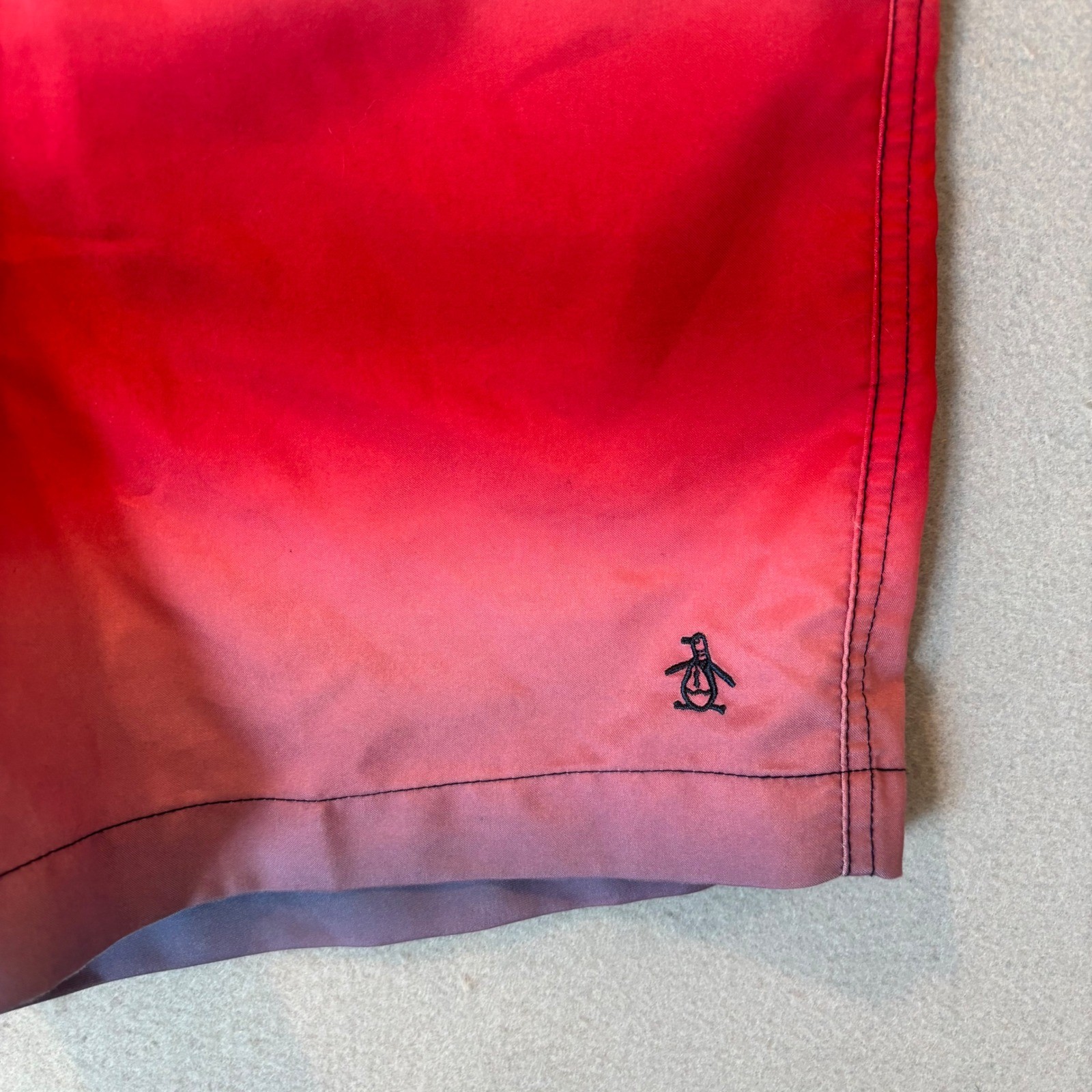 Original Penguin Mens Ombre Sunset Board Shorts Red Blue Swim Trunks Size 30