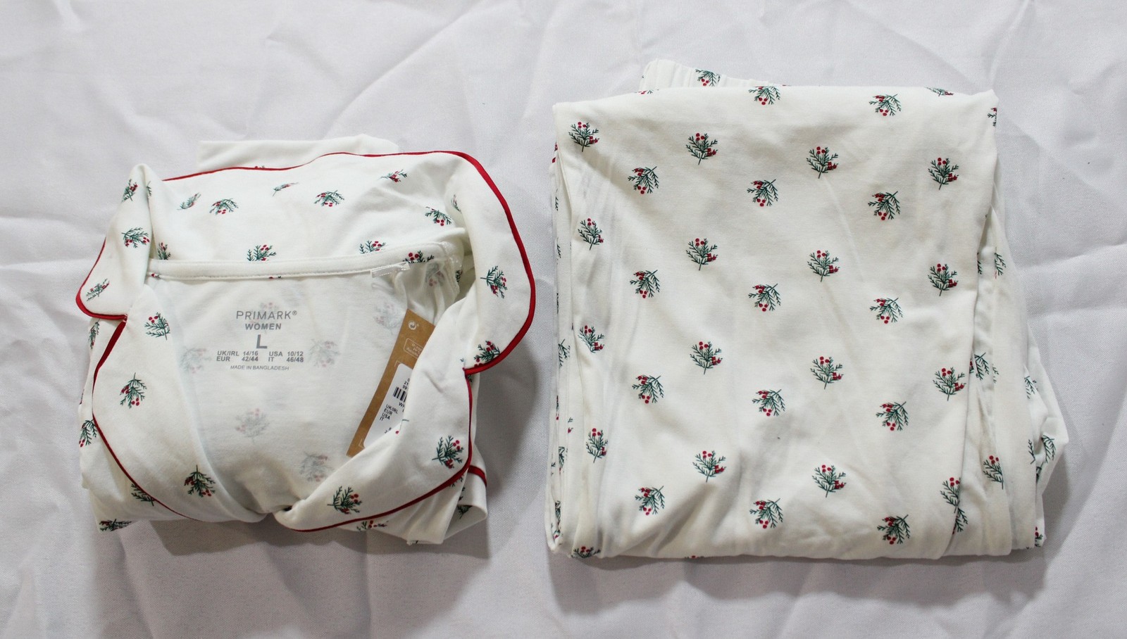 Primark Women’s Relaxed Fit Printed Boyfriend Pajama Set EJ3 White Large