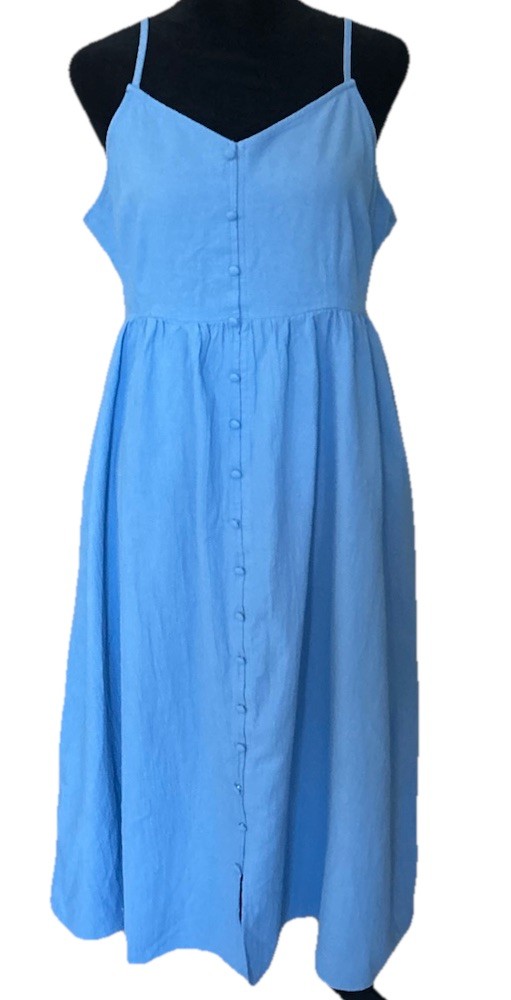 Universal Thread Women’s Blue Chambray Cotton V-Neck Open Back Tie Midi Dress L