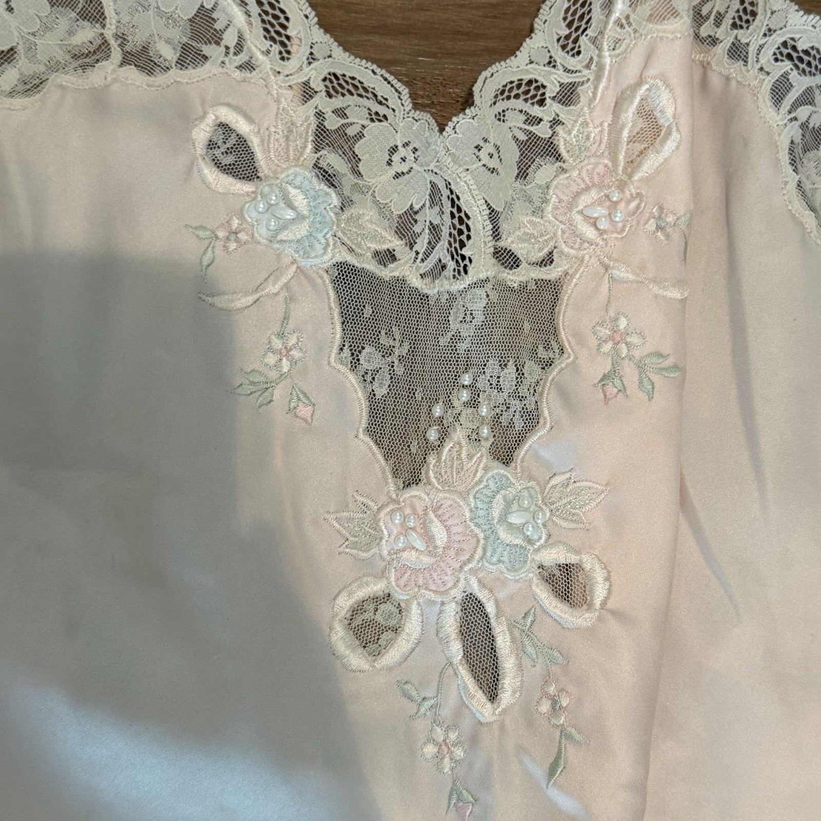 Vintage Sara Beth Night Gown Size Small Satin Lace Pink