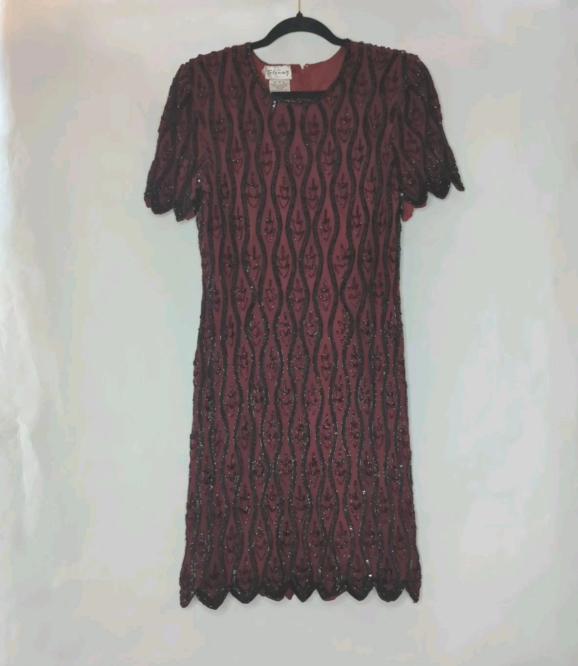Vintage Y2K 90’s Dress Sz Fits Medium 12 Gatsby Burgundy Wine Dark Red Sequins