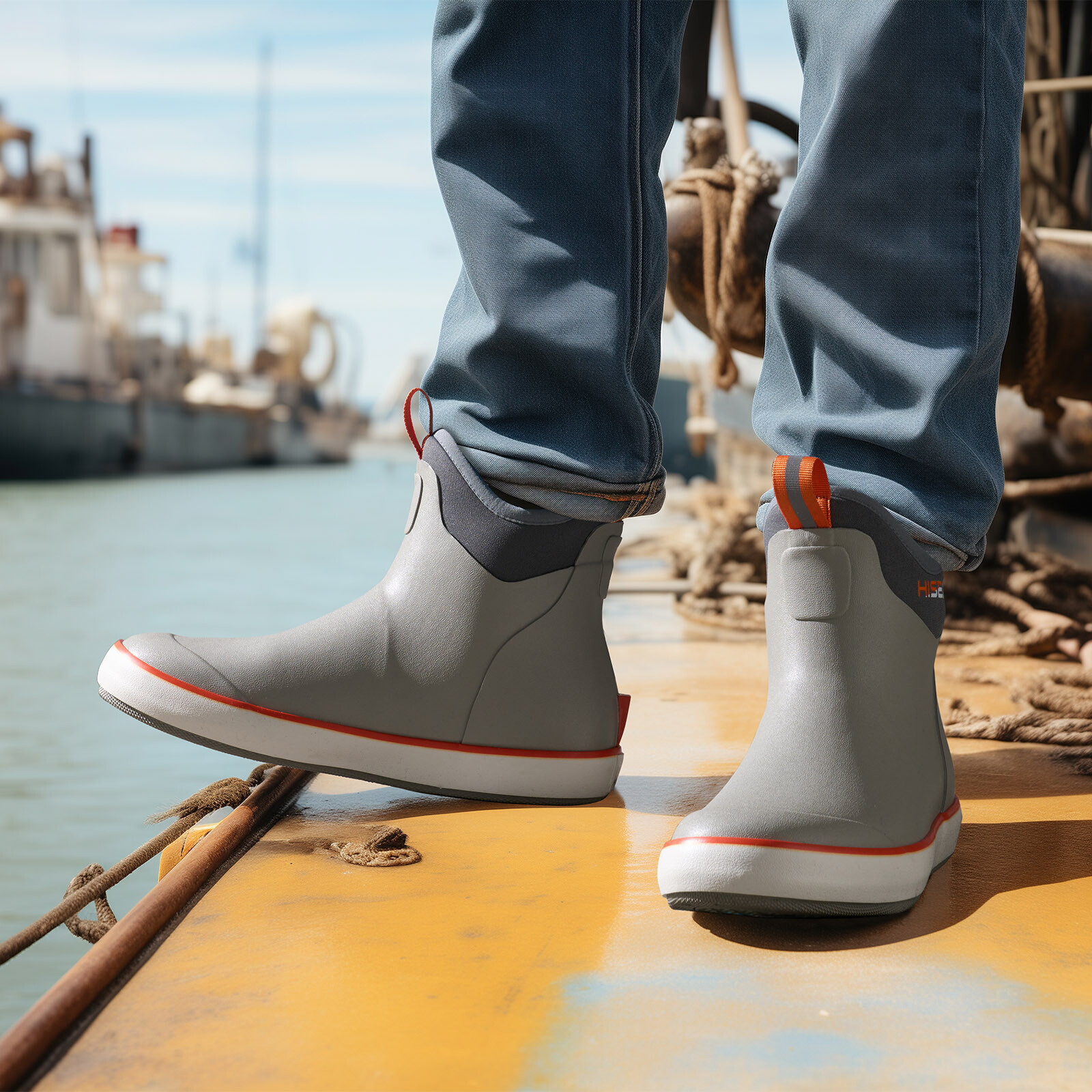 HISEA Men Ankle Deck Boots w/Steel Shank Non-Slip Waterproof Rain Boots Fishing