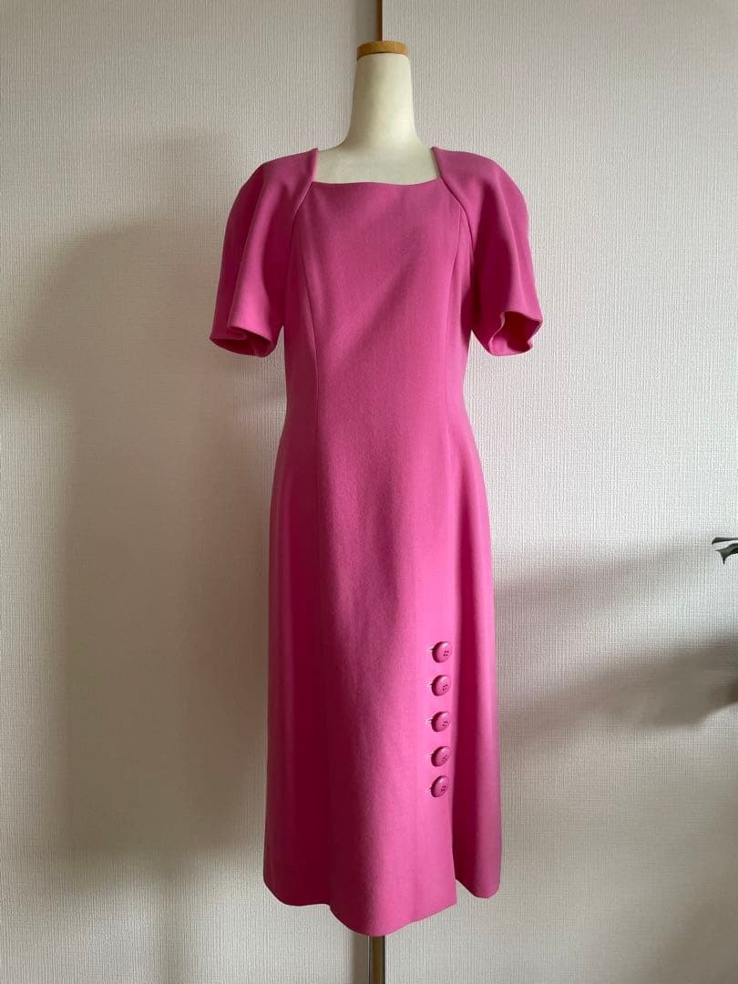 Christian Dior Vintage Puff Sleeve Dress Size 9 107cm Pink Elegant