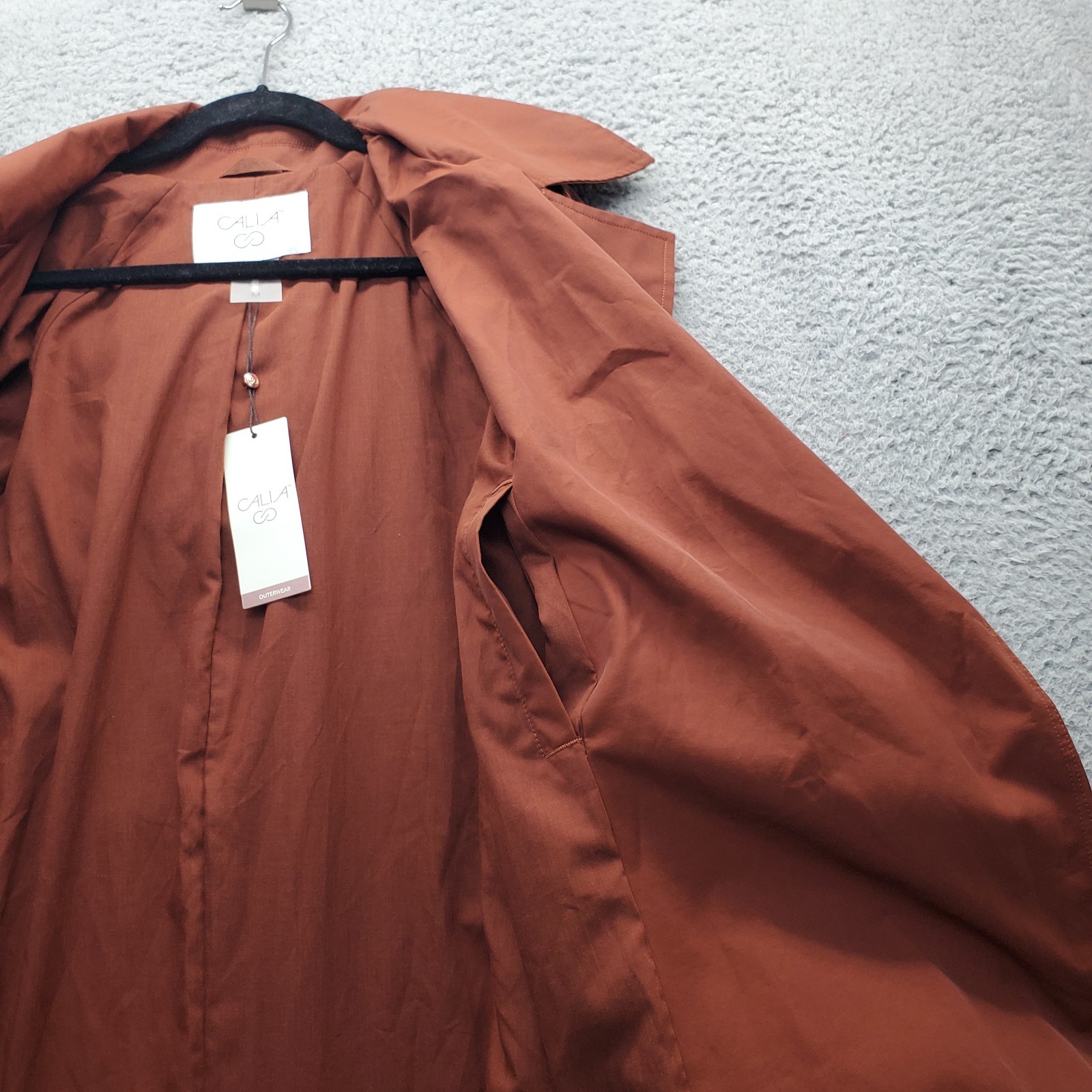 CALIA Rain Wind Trench Coat Womens Medium Brown Water Repellent Removable Hood