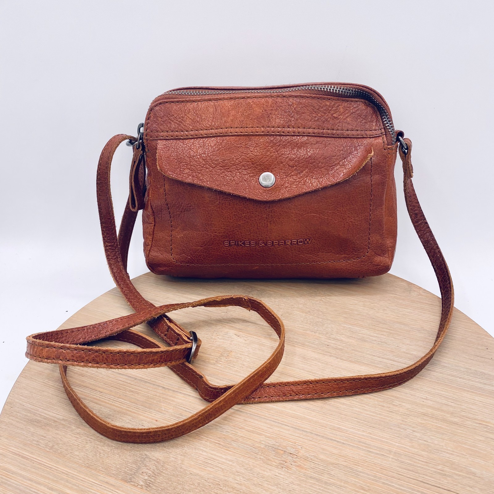 Spikes & Sparrow Leather Crossbody Bag Brown Messenger Purse Small Boho