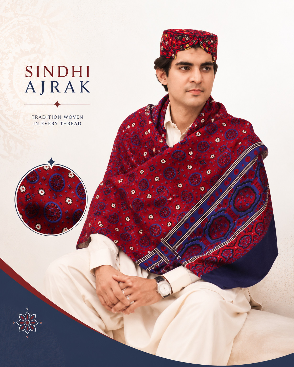 Sindhi Ajrak Shawl | Traditional Block Printing