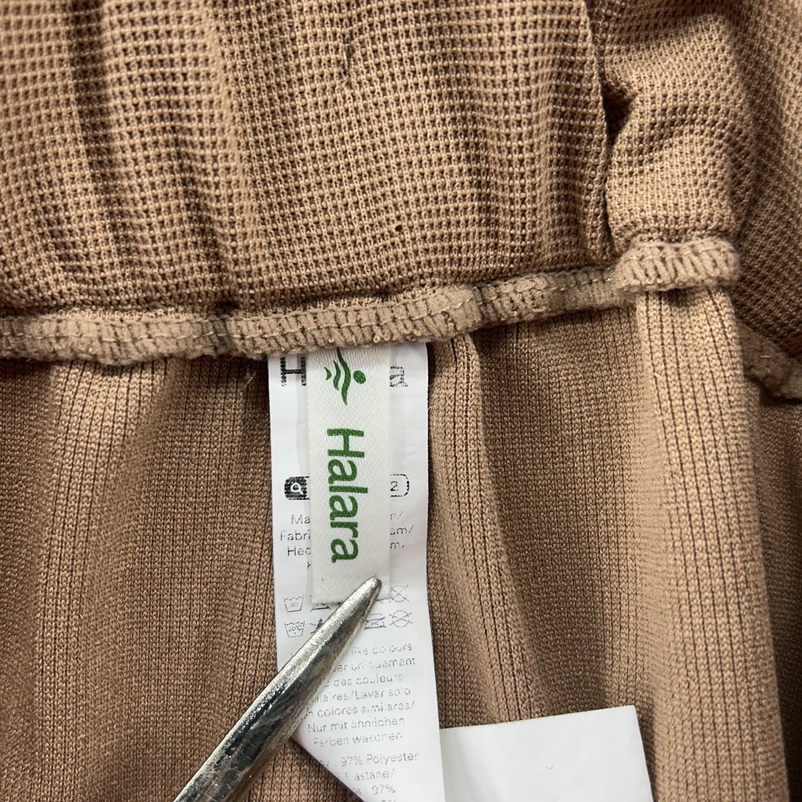 Halara Wide Leg Pleated Pants Women Sz Large Elastic Waist Brown Casual Pull On
