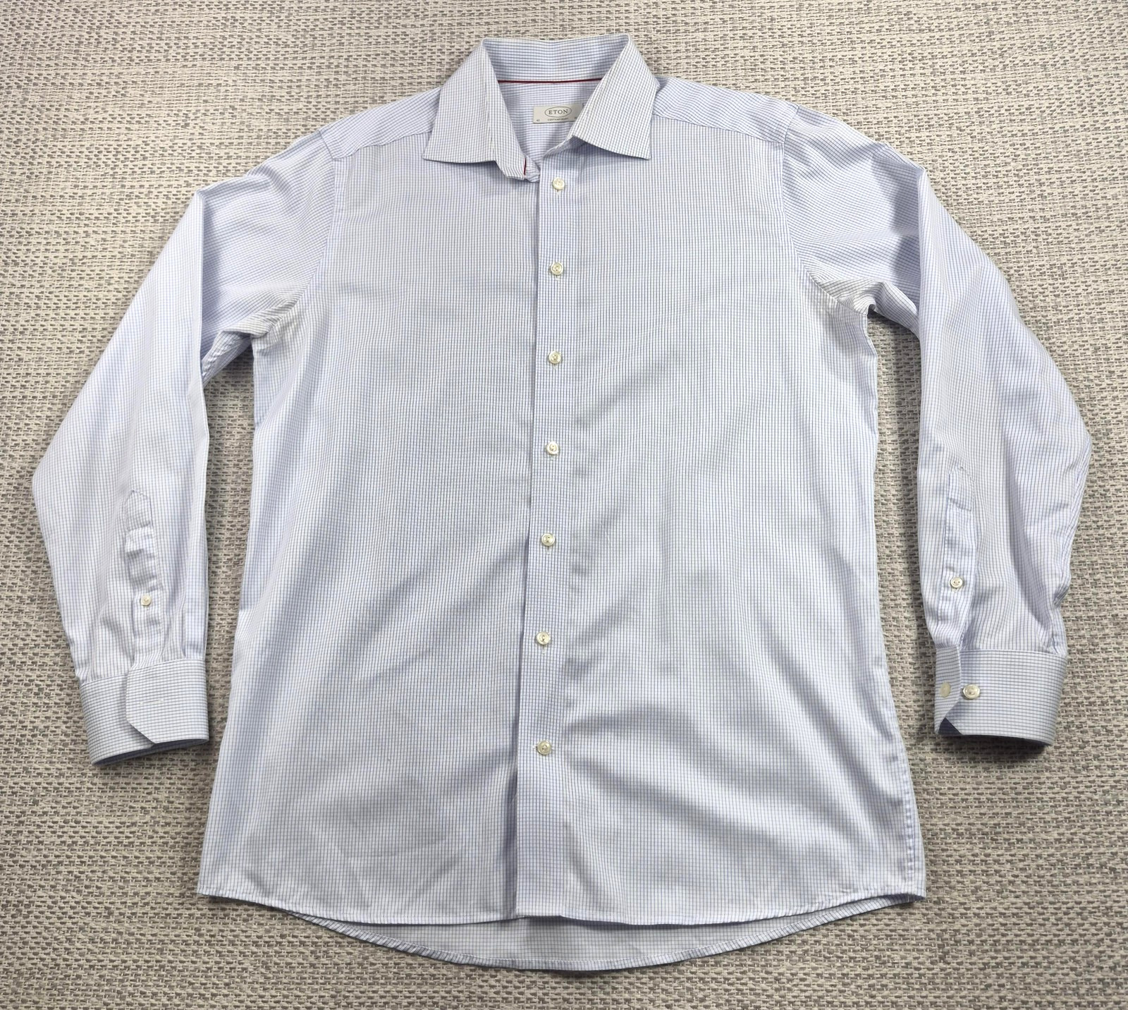 Eton Dress Button Up Shirt Mens 16.5 42 Blue Check Contemporary Long Sleeve