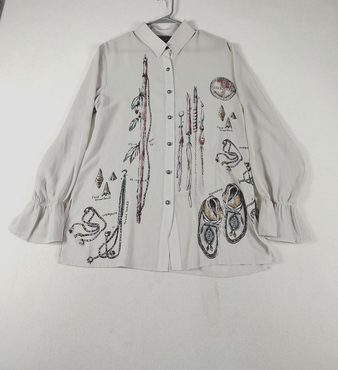Double D Ranch Shirt Womens Medium Grey Whisper Western Arrow Print Blouse Sheer