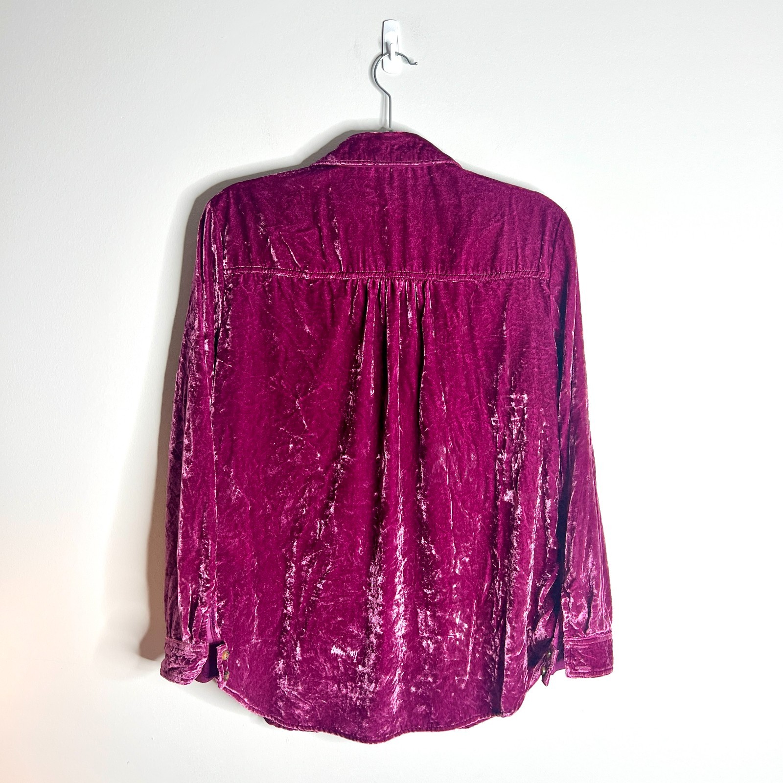 Anthropologie Pilcro Hadley Button-Down Shirt Purple Crushed Velvet Witchy Sz SP