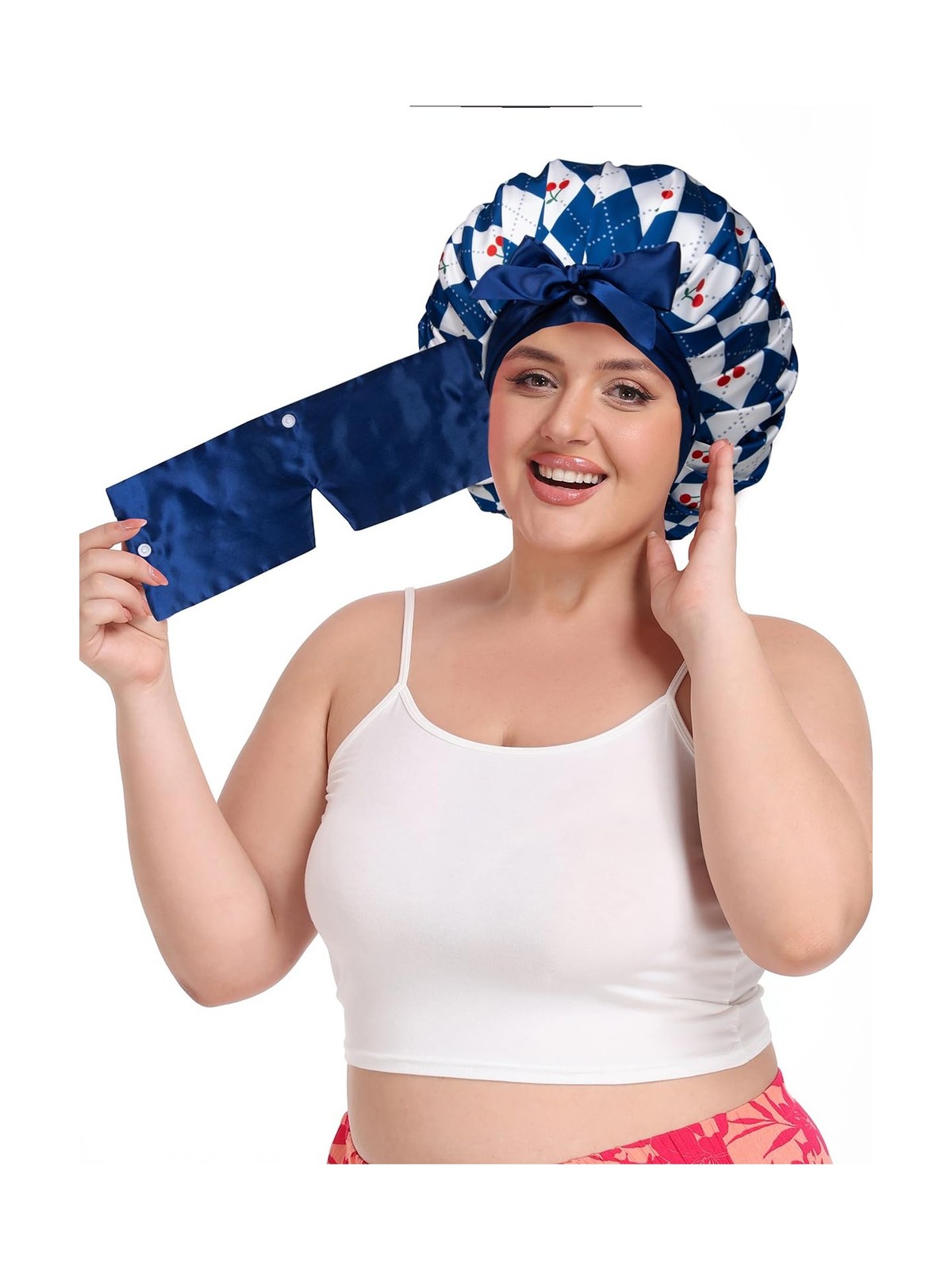 Pleated Silk Sleeping Bonnet with Eye Mask Double Layer Satin H… Fast USA SHIP