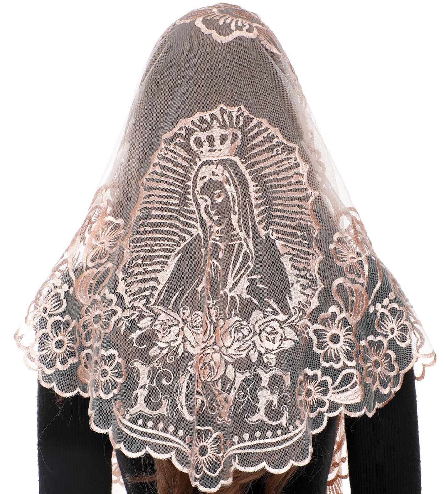 Church Mantilla Catholic Veil: Our Lady of Guadalupe Embroidered Lace Chapel …