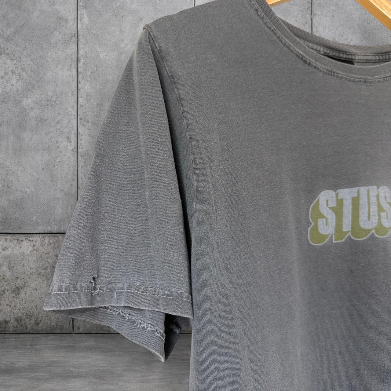 Stüssy Men’s Grey and Green T-shirt Size M