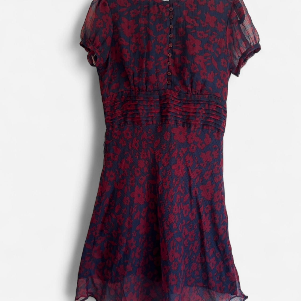 Vintage Delia’s Red Floral Print Button-Up Dress with Ruched Waist, Size Medium