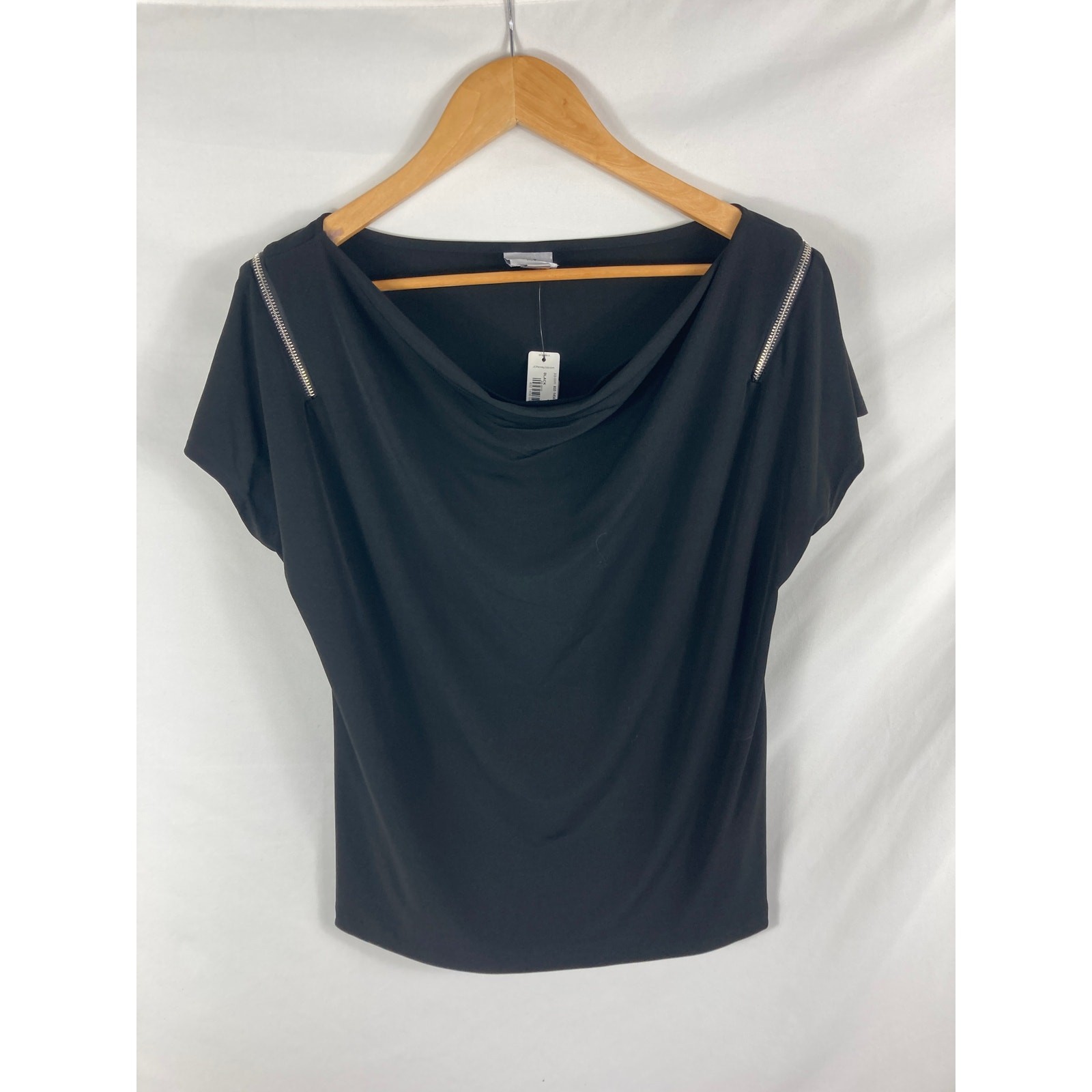 NWT Worthing Stretch Zipper Shoulder Flowy Blouse Black Size XL