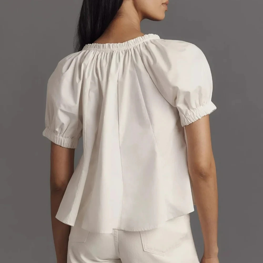 Anthropologie Maeve Short-Sleeve Swing Blouse White Cotton Top size XS NWT