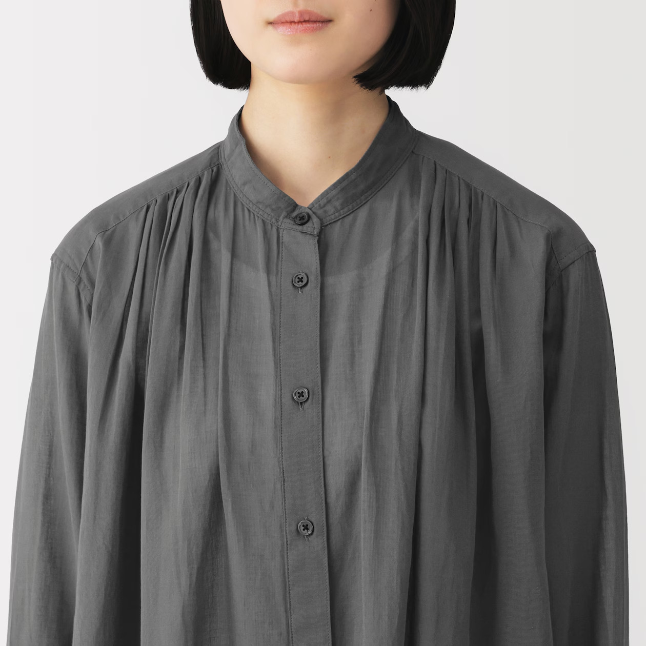 MUJI Womens 100% Organic Cotton Sheer Shirt Dress Charcoal Gray FedEx