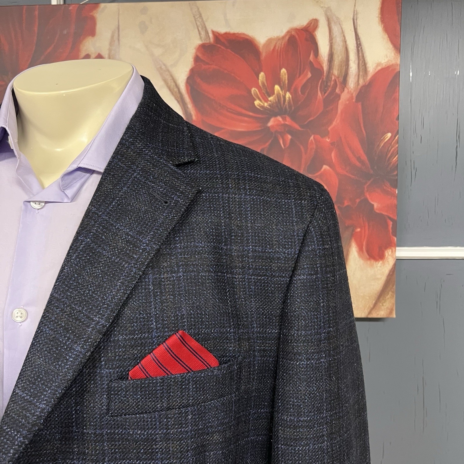 Joseph Abboud Blazer Sport Coat Mens 50S Short Wool Navy/Black/Brown Flannel