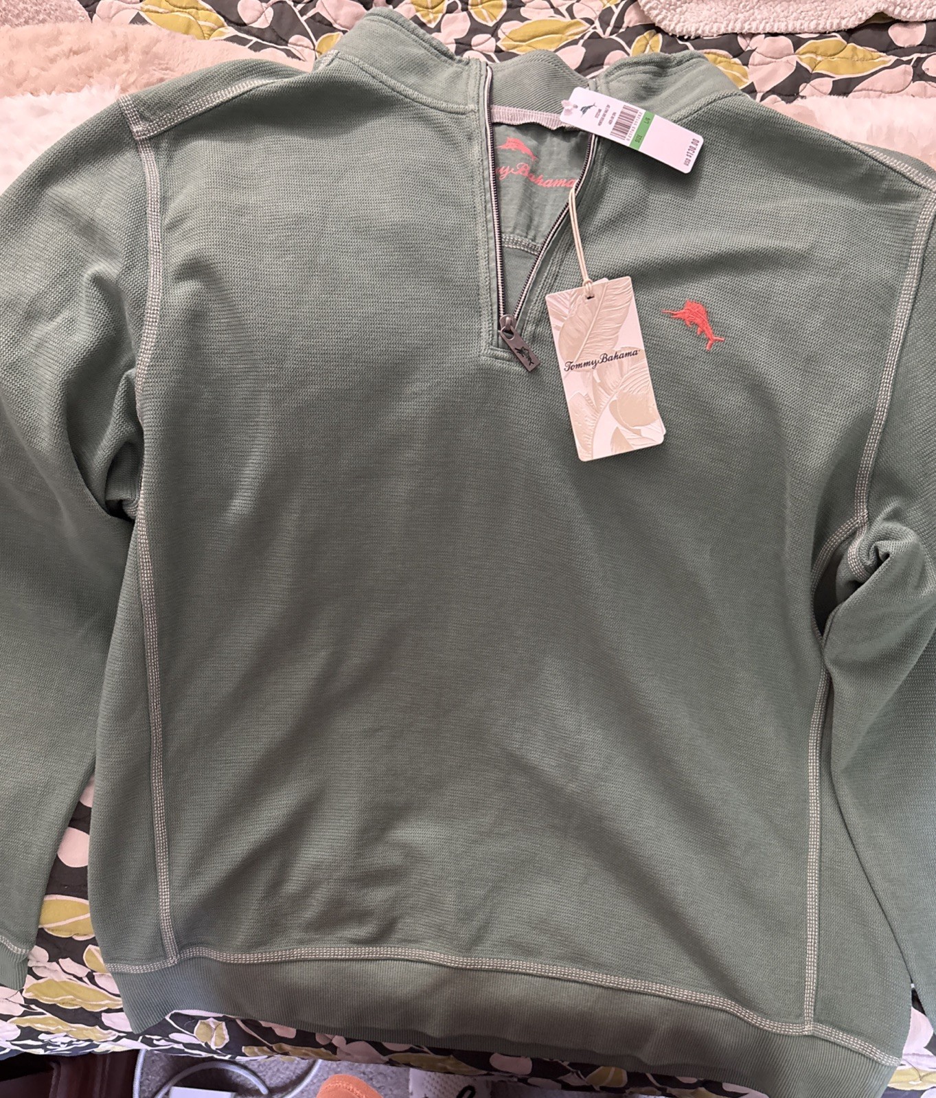 Tommy Bahama Montego Bay Half Zip Green & Coral Brand New with Tags. Size Large