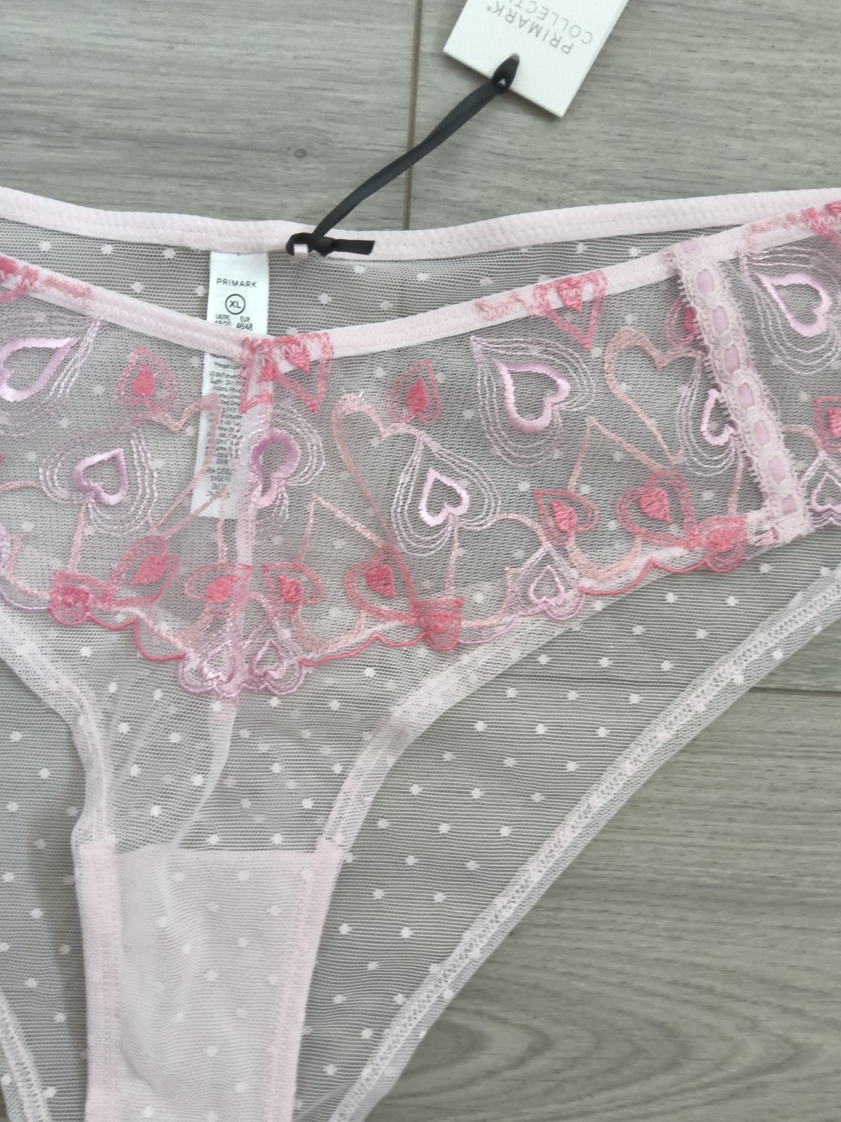 BNWT Primark Collection Extra Sheer Pink Embroidered Lace Trim Briefs Size 22-24