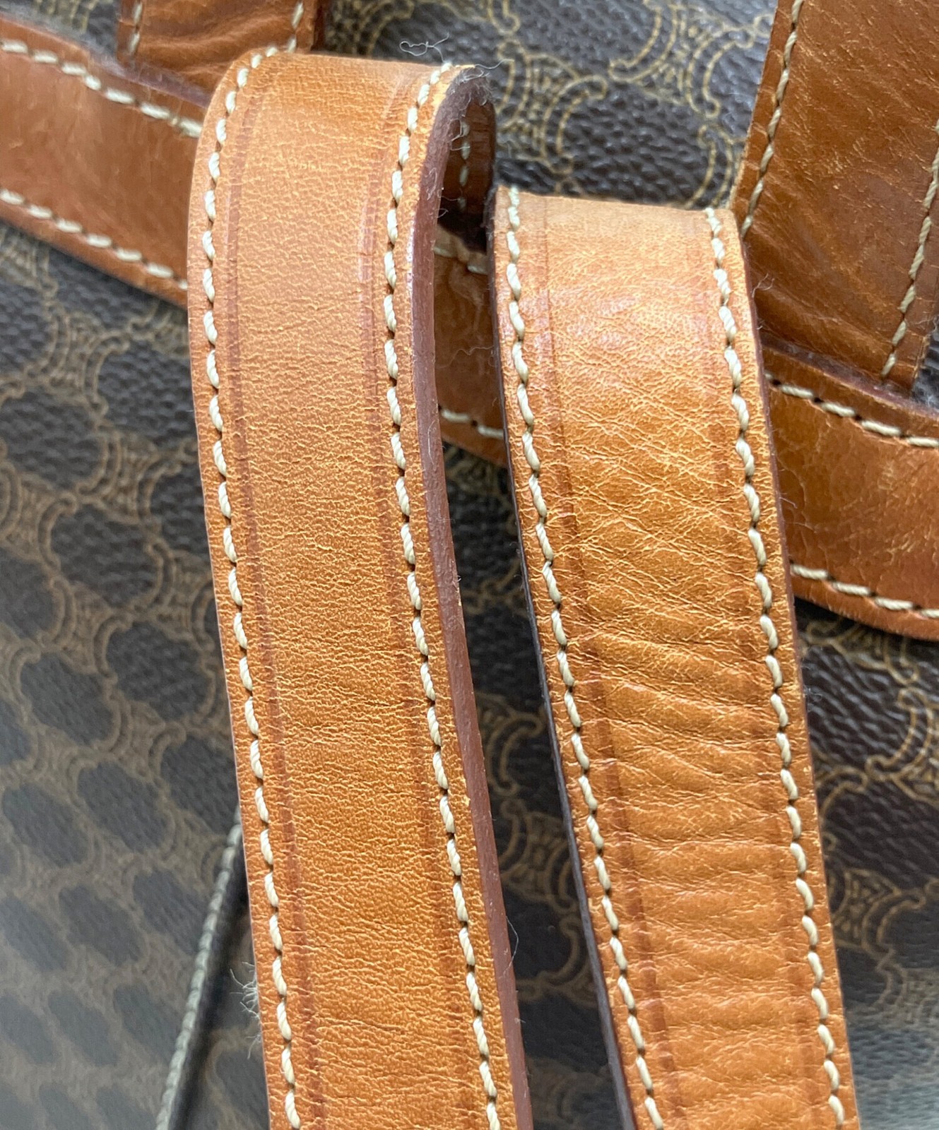 Celine Macadam Brown Backpack Womens Medium Leather PVC Gold Italy E06