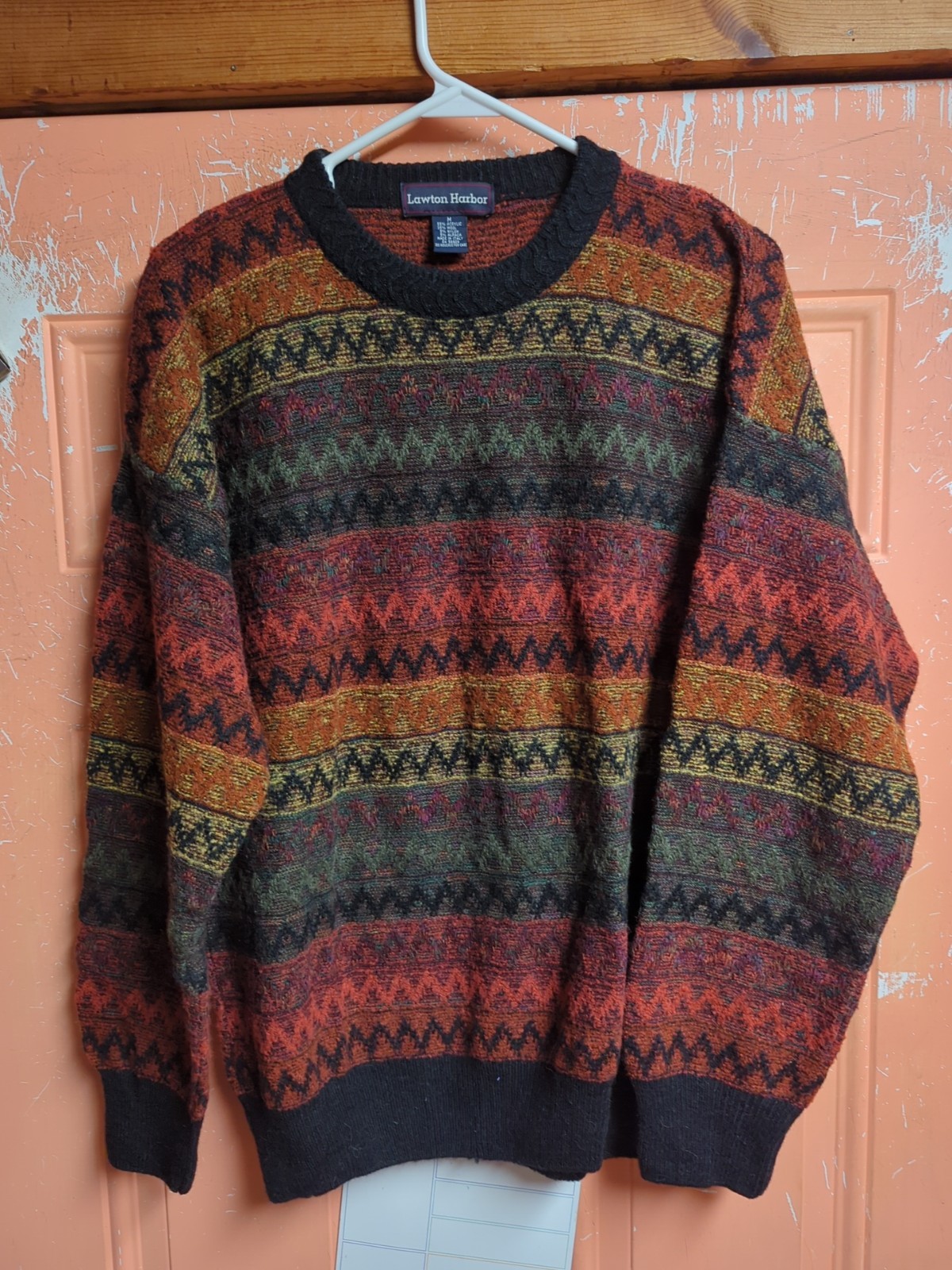 Vintage Lawton Harbor Acrylic Wool Blend All Over Hip Hop Sweater Italy