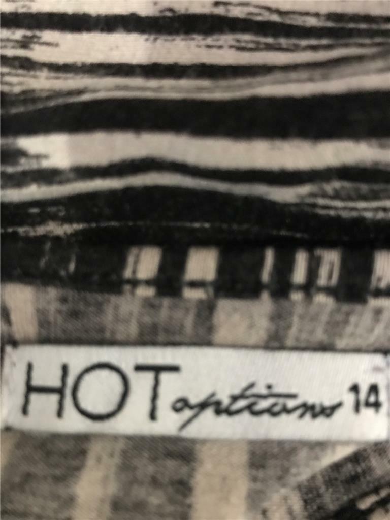 Women’s Hot Options Sz 14 Raven Black Soft Tan Stripe Summer Tie Waist Blouse