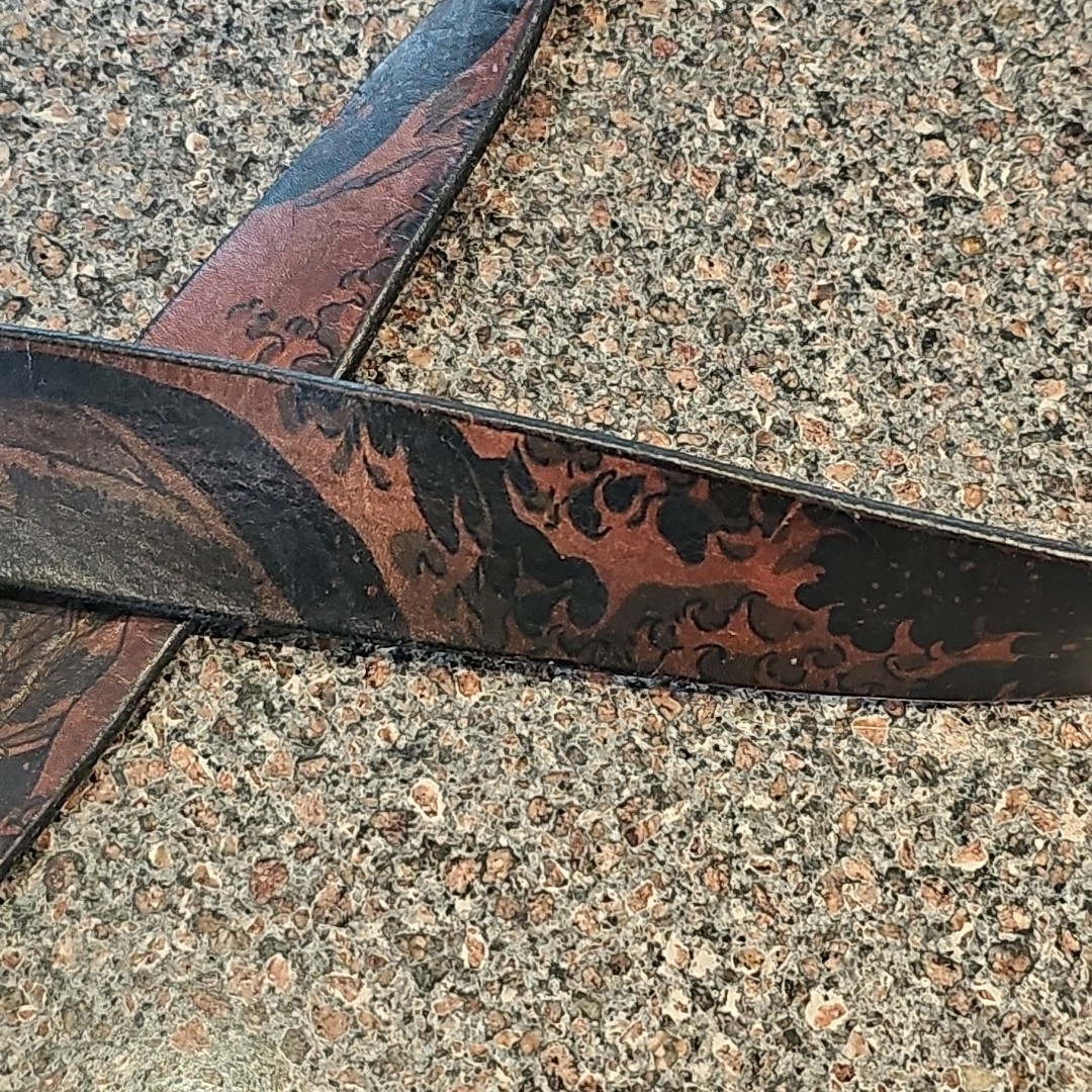 Jon Wye USA Made Brown Leather Belt Great Wave off Kanagawa Tsunami 38-45 Waist