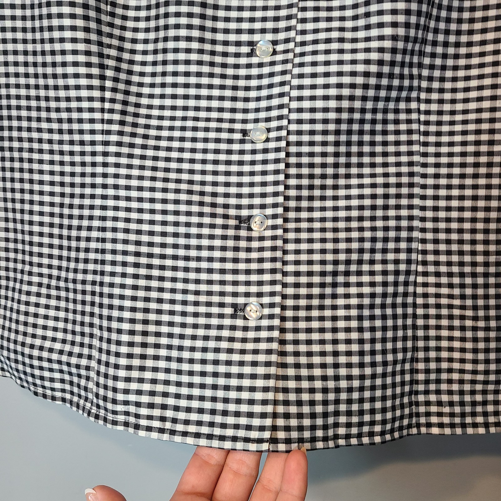 Vtg Womens Silk Button Down Top Tailored Gingham Euro Summer Old Money Preppy 10